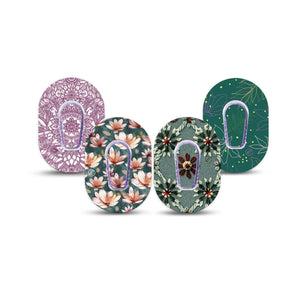ExpressionMed Sage Petals Variety Pack Dexcom G6 Mini Tape, 4-Pack Tape and 4-Pack Sticker Variety, Green Purple Florals, Adhesive Tape CGM Design