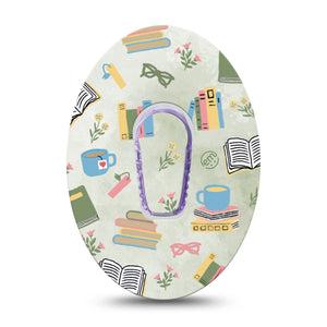 ExpressionMed Cozy Books Dexcom G6 Sticker and Tape Comfortable Bookworm Theme Vinyl Sticker and Tape Design CGM Design