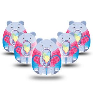 ExpressionMed Circus Elephant Dexcom G6 Gumdrop Shape Tape, 5-Pack Tape and 5-Pack Sticker Cute Sitting Elephant, Overlay Patch CGM Design