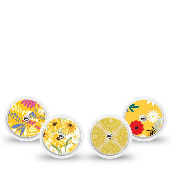 ExpressionMed Daisy Meadow Variety Pack Freestyle Libre and Libre 2 Plus Sticker, Abbott Lingo, 4-Pack Sticker Variety Summer Yellow Garden, Vinyl Graphics Continuous Glucose Monitor Design