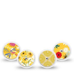 ExpressionMed Daisy Meadow Variety Pack Freestyle Libre and Libre 2 Plus Sticker, Abbott Lingo, 4-Pack Sticker Variety Summer Yellow Garden, Vinyl Graphics Continuous Glucose Monitor Design