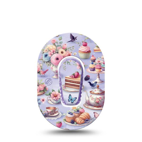 ExpressionMed Floral Tea Party Dexcom G6 Mini Tape Single Tape and Single Sticker Cute Tea Party Theme, Adhesive Tape CGM Design