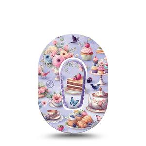 ExpressionMed Floral Tea Party Dexcom G6 Mini Tape Single Tape and Single Sticker Cute Tea Party Theme, Adhesive Tape CGM Design