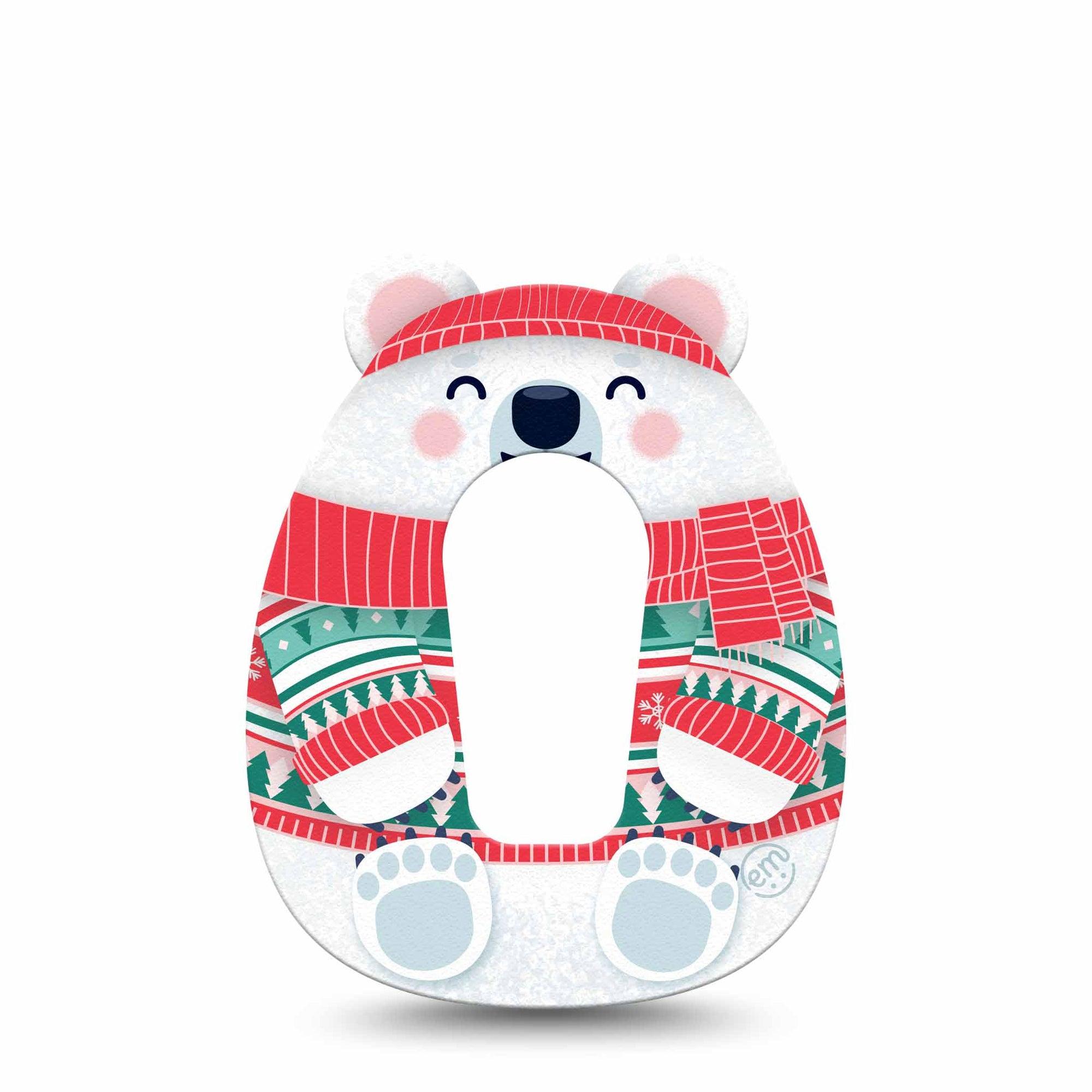 ExpressionMed Cozy Polar Bear Dexcom G6 Gumdrop Shape Tape, Single Tape Festive Sweater-Wearing Polar Bear Overlay Patch CGM Design