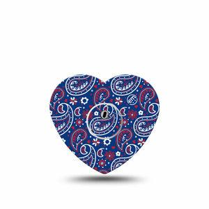 ExpressionMed Independence Paisley Freestyle Libre 3 and Libre 3 Plus Heart Shape Tape Single Tape and Single Sticker Fourth of July Ornamental Pattern, Patch CGM Design