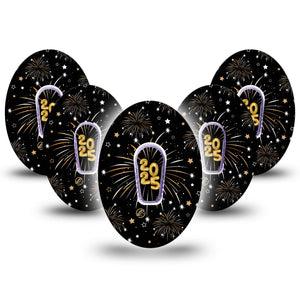 ExpressionMed New Years Fireworks Dexcom G6 Tape 5-Pack Tape and 5-Pack Sticker New Year Fireworks, Plaster Continuous Glucose Monitor Design