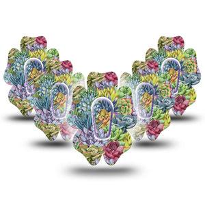 ExpressionMed Blue Succulents Dexcom G6 Flower Shape Tape 5-Pack Tape and 5-Pack Sticker Indoor Succulents Adhesive Patch Continuous Glucose Monitor Design