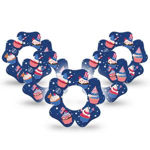 ExpressionMed Patriotic Cupcakes Freestyle Libre 2 and Libre 2 Plus Flower Shape Tape, Abbott Lingo, 5-Pack Tape Festive Cupcakes, Plaster CGM Design