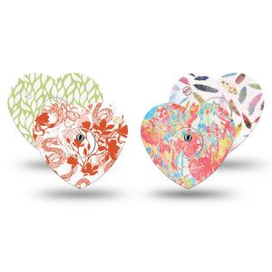 ExpressionMed Heatwave Variety Pack Freestyle Libre 3 and Libre 3 Plus Heart Shape Tape 4-Pack Tape and 4-Pack Sticker Variety Soft Color Patterns, Patch CGM Design