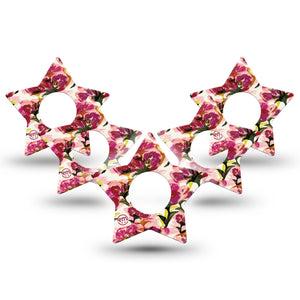 ExpressionMed Maroon Flowers Infusion Set Star Shape Tape 10-Pack Tape Feathery Petals, Fixing Ring Patch Continuous Glucose Monitor Design