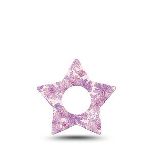 ExpressionMed Purple Daisy Infusion Set Star Shape Tape, 5-Pack Tape Pastel Lilac Florals, Fixing Ring Patch Continuous Glucose Monitor Design