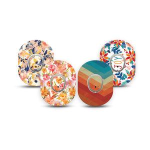 ExpressionMed Jewel Tone Glow Variety Pack Dexcom G7 Mini Tape, Dexcom Stelo Glucose Biosensor System, 4-Pack Tape and 4-Pack Stickers Variety Orange Blue Mix, Patch Continuous Glucose Monitor Design