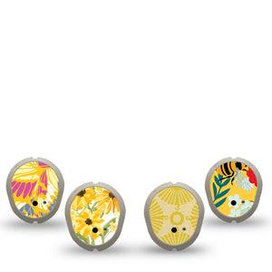 ExpressionMed Daisy Meadow Variety Pack Dexcom G7 Sticker, Dexcom Stelo Glucose Biosensor System, 4-Pack Sticker Variety Buzzing Bees and Daisies, Vinyl Decoration Continuous Glucose Monitor Design