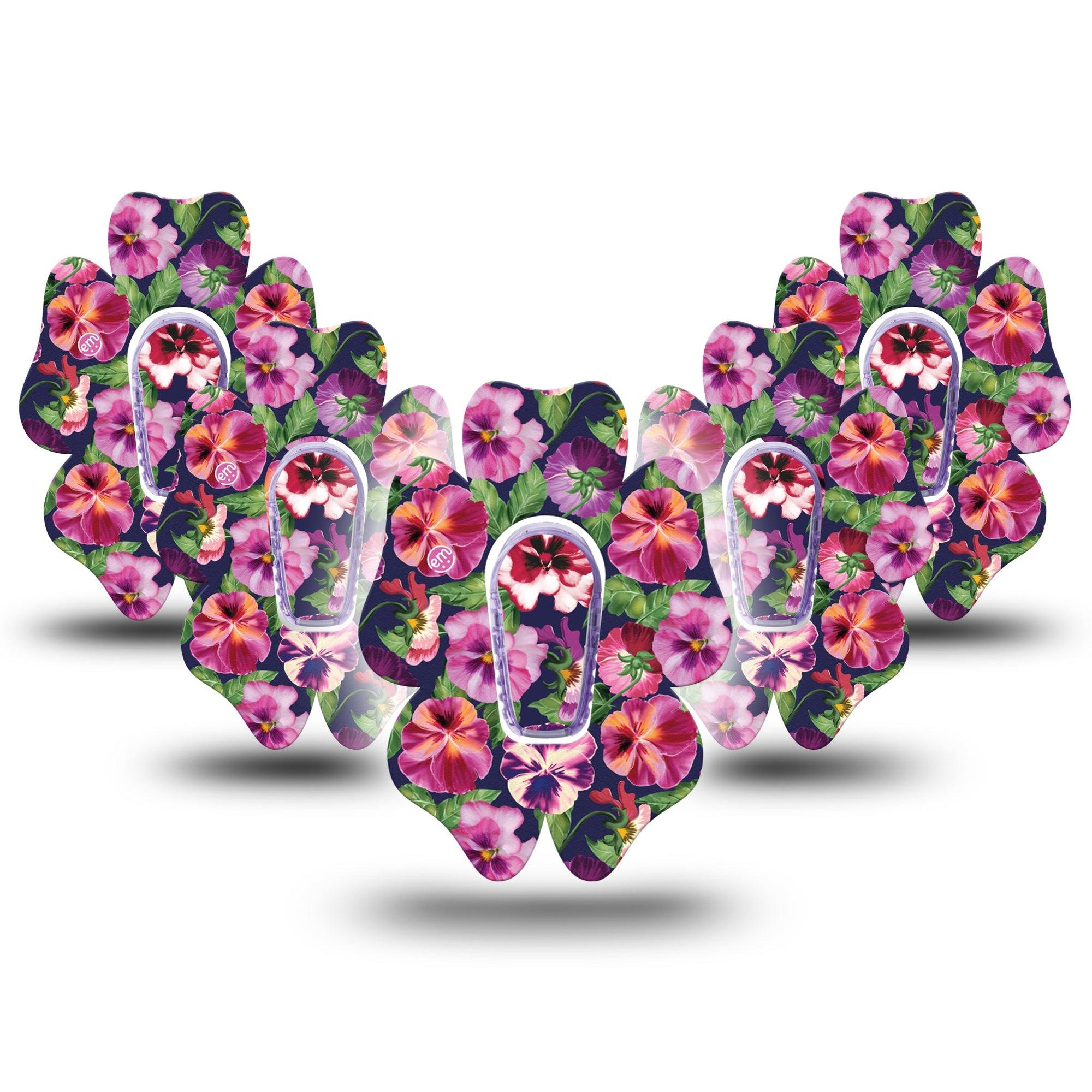 ExpressionMed Flower Girl Pansies Dexcom G6 Flower Shape Tape 5-Pack Tape and 5-Pack Sticker Cold Weather Floral, Adhesive Patch Continuous Glucose Monitor Design