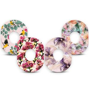 ExpressionMed Warm Florals Dexcom G7 and Dexcom Stelo Glucose Biosensor System, 4-Pack Tape Airy petals and pearls Fixing Ring Tape for Continuous Glucose Monitor
