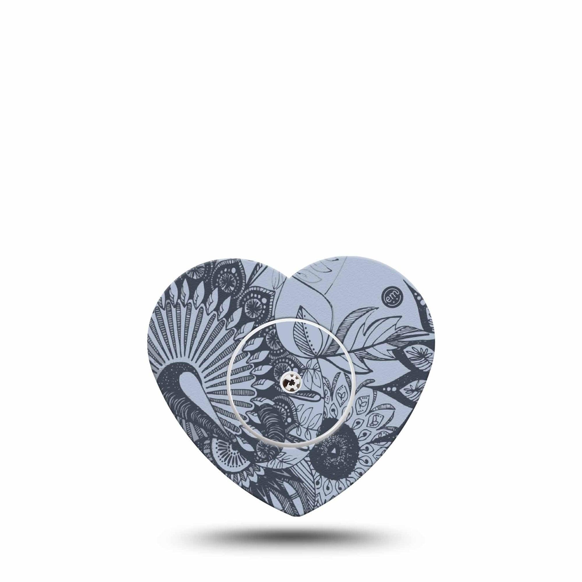 ExpressionMed Dani Freestyle Libre 2 and Libre 2 Plus Heart Shape Tape, Abbott Lingo, Single Tape and Single Sticker Floral Illustration Plaster CGM Design