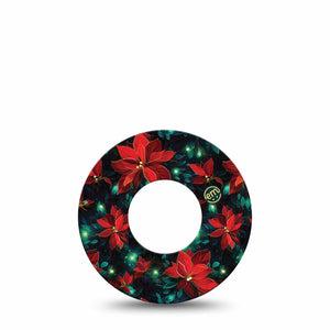 ExpressionMed Christmas Floral Freestyle Libre and Libre 2 Plus Tape, Abbott Lingo, Single Tape Red Florals and Lights, Fixing Ring Tape Continuous Glucose Monitor Design