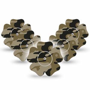 ExpressionMed Camo Freestyle Libre 2 and Libre 2 Plus Flower Shape Tape, Abbott Lingo, 5-Pack Tape and 5-Pack Sticker Combat Gray Plaster CGM Design