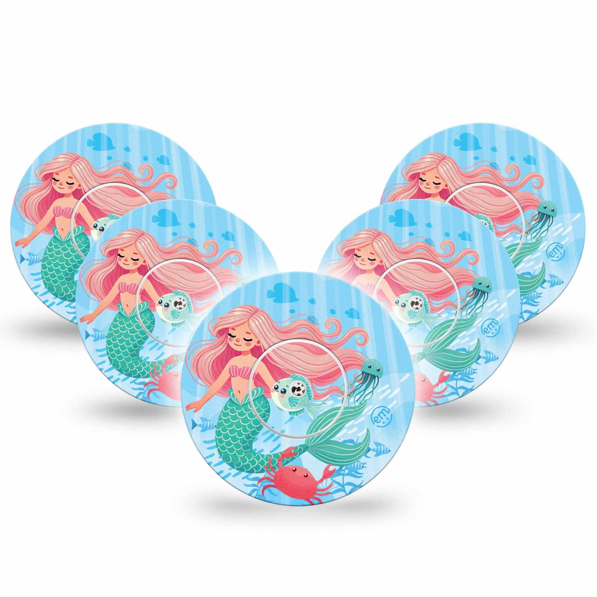 ExpressionMed Mermaid Freestyle Libre and Libre 2 Plus Tape, Abbott Lingo, 5-Pack Tape Water Mythical Creatures, Fixing Ring Tape Continuous Glucose Monitor Design