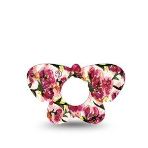 ExpressionMed Maroon Flowers Infusion Set Butterfly Shape Tape, 5-Pack Tape Dark Red Floaty Florals, Plaster Continuous Glucose Monitor Design