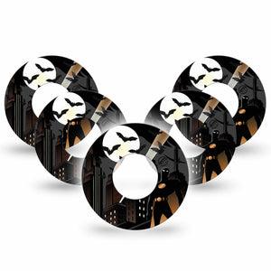 ExpressionMed Bat Man  Freestyle Libre and Libre 2 Plus Tape, Abbott Lingo, 5-Pack Tape Comic Book Batman, Fixing Ring Tape Continuous Glucose Monitor Design