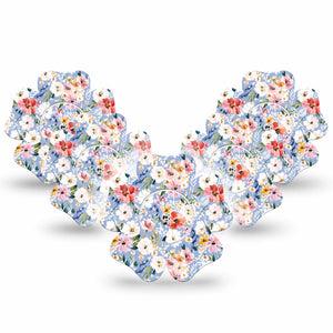 ExpressionMed Petal Breeze Freestyle Libre, Libre 2 Plus, and Abbott Lingo Flower, 5-Pack Tape and 5-Pack Sticker Sky blue bouquet Waterproof Plaster for Continuous Glucose Monitor