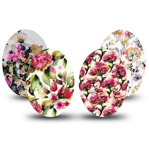 ExpressionMed Blush & Berries Variety Pack Medtronic Guardian Enlite Universal Oval, 4-Pack Tape Variety, Red Purple Florals, Plaster CGM Design