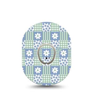ExpressionMed Patchwork Flowers Dexcom G7 and Dexcom Stelo Glucose Biosensor System, Single Tape and Single Sticker Green blue patchwork Overlay Patch for CGM