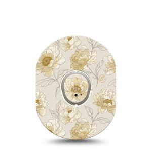 ExpressionMed Sketched Peonies Dexcom G7 and Dexcom Stelo Glucose Biosensor System, Single Tape and Single Sticker Soft botanical line drawing Overlay Patch for CGM