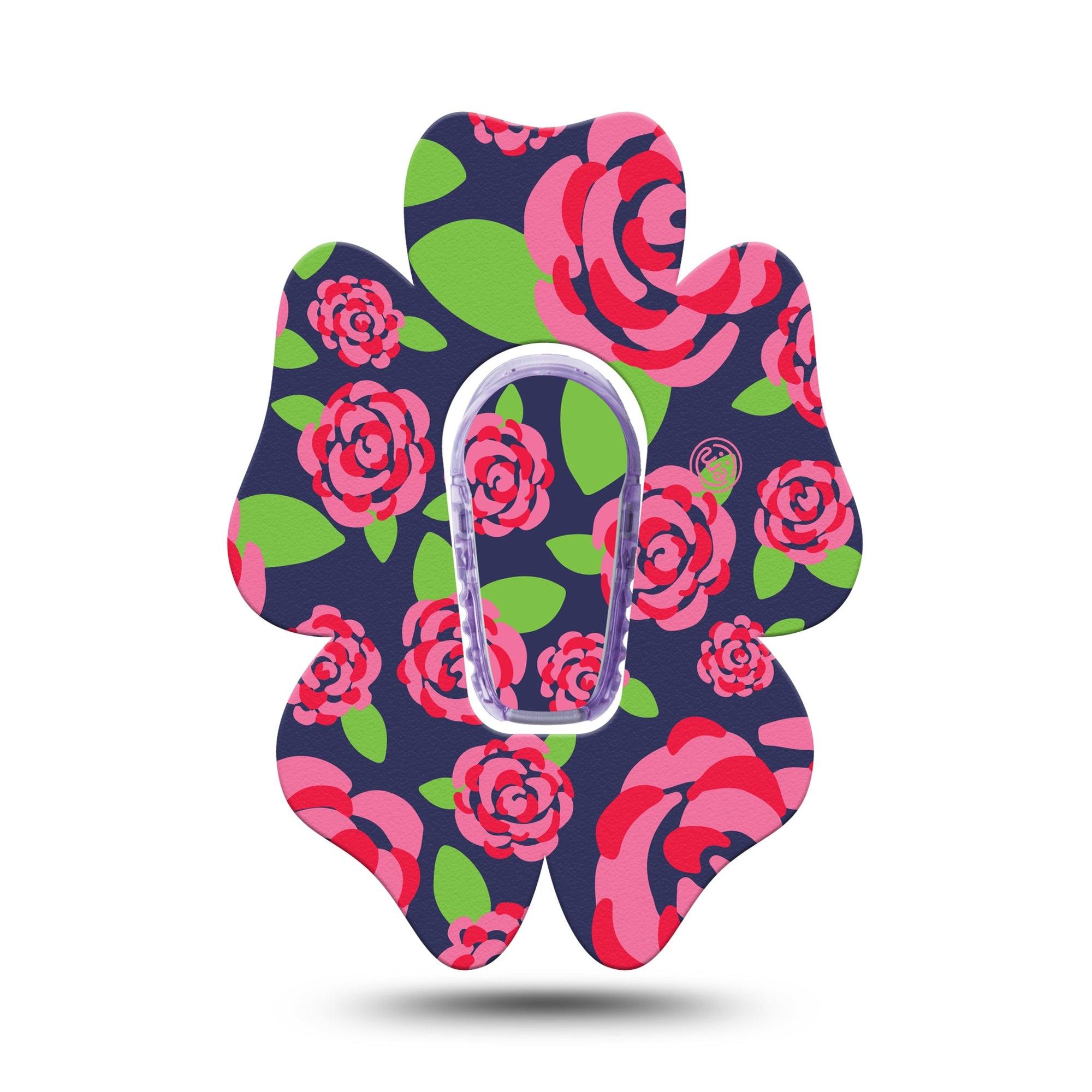 ExpressionMed Pretty Pink Roses Dexcom G6 Flower Shape Tape Single Tape and Single Sticker Soft Petals, Adhesive Patch Continuous Glucose Monitor Design