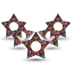 ExpressionMed Ornate Floral Infusion Set Star Shape Tape 10-Pack Tape Artsy Florals, Fixing Ring Patch Continuous Glucose Monitor Design