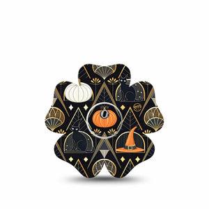ExpressionMed Art Deco Halloween Freestyle Libre 3 and Libre 3 Plus Flower Shape Tape, Single Tape and Single Sticker Spooky Art Deco Inspired, Overlay Tape CGM Design