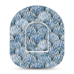 ExpressionMed Seashells Omnipod Tape, Single Tape and Single Sticker Blue Marine Shells, Adhesive Patch Pump Design