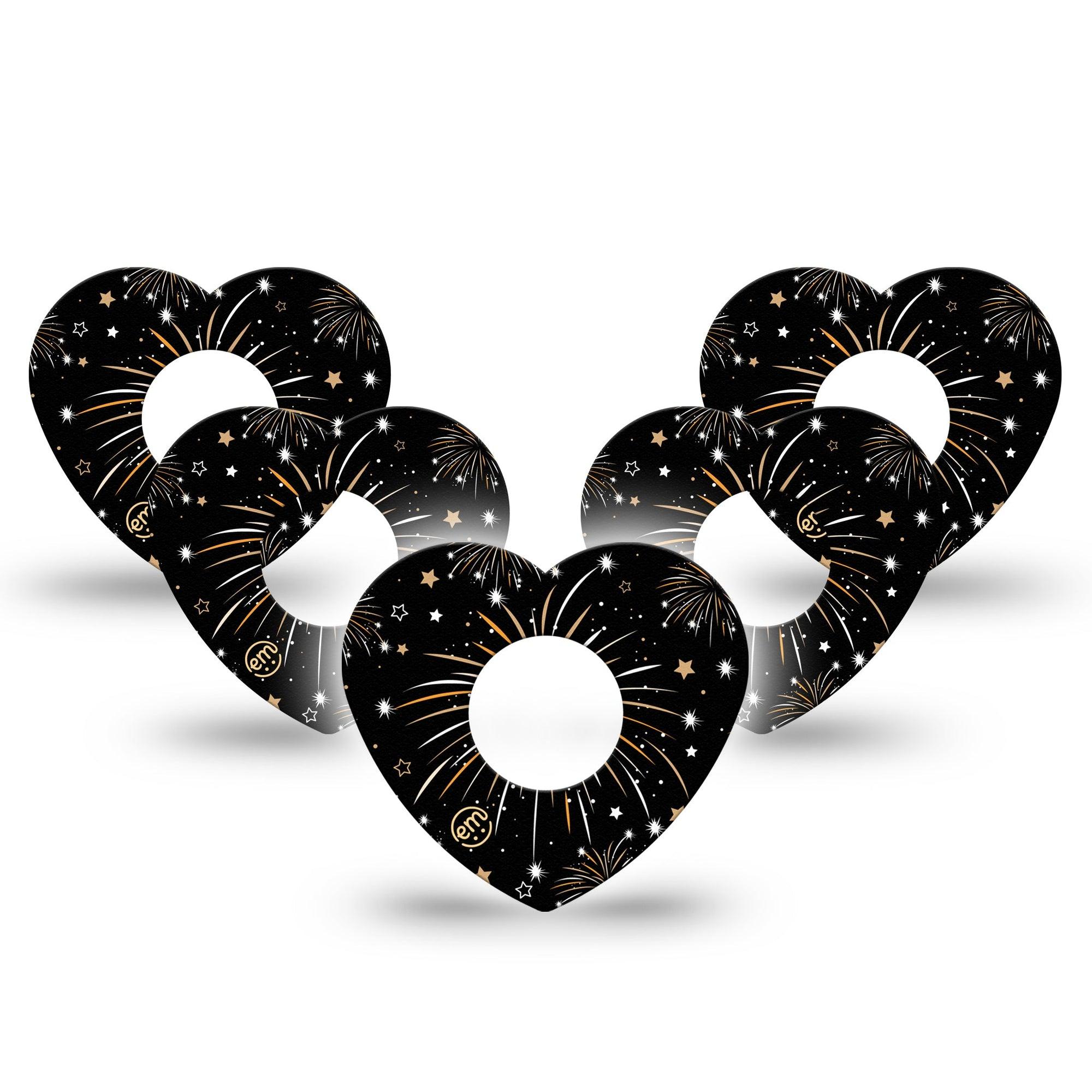 ExpressionMed New Years Fireworks Infusion Set Heart Shape Tape 10-Pack Tape Explosive Fireworks, Adhesive Tape Continuous Glucose Monitor Design