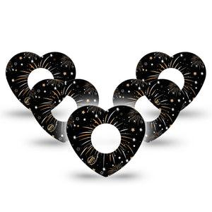 ExpressionMed New Years Fireworks Infusion Set Heart Shape Tape 10-Pack Tape Explosive Fireworks, Adhesive Tape Continuous Glucose Monitor Design