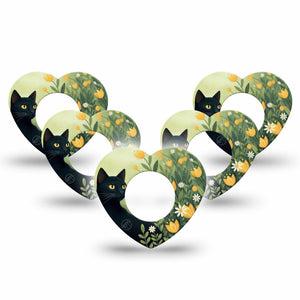 ExpressionMed Jungle Cat Freestyle Libre, Libre 2 Plus, and Abbott Lingo Heart, 5-Pack Cat and tulips Adhesive Tape for Continuous Glucose Monitor