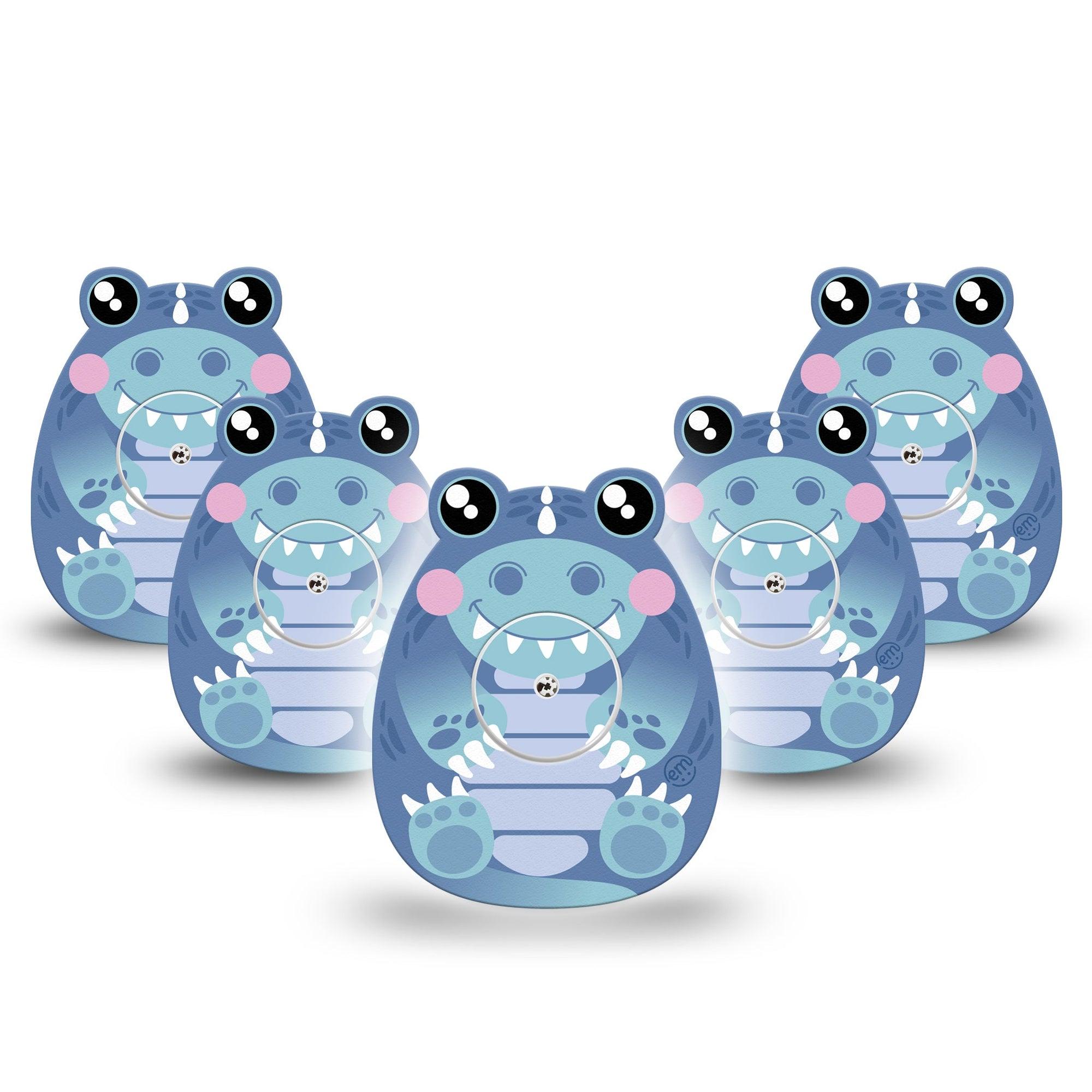 ExpressionMed Blue Dinosaur Freestyle Libre 2 Gumdrop Shape Tape, Abbott Lingo,  5-Pack Tape and 5-Pack Sticker Squishmellow Dino Baby Inspired Patch CGM Design