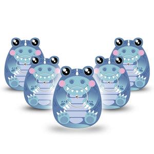 ExpressionMed Blue Dinosaur Freestyle Libre 2 Gumdrop Shape Tape, Abbott Lingo,  5-Pack Tape and 5-Pack Sticker Squishmellow Dino Baby Inspired Patch CGM Design