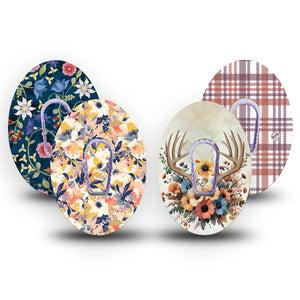 ExpressionMed Antlers & Autumn Variety Pack Dexcom G6 Tape, 4-Pack Tape and 4-Pack Sticker Variety, Florals for Fall, Plaster Continuous Glucose Monitor Design