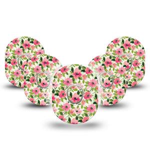 ExpressionMed Painter’s Cosmos Dexcom G7 and Dexcom Stelo Glucose Biosensor System, 5-Pack Tape and 5-Pack Sticker Spring pink florals Accessories for Continuous Glucose Monitor
