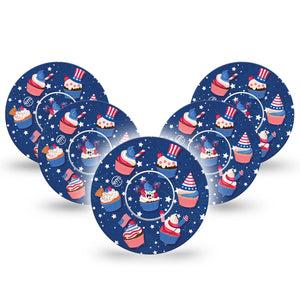 ExpressionMed Patriotic Cupcakes Freestyle Libre Tape, Abbott Lingo,  5-Pack Tape + 5-Pack Sticker Liberty Inspired Cupcakes Fixing Ring Tape Continuous Glucose Monitor Design