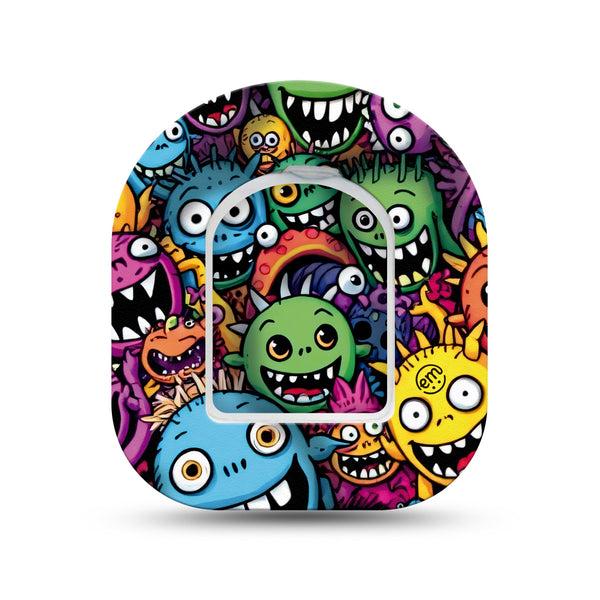 ExpressionMed Funky Monsters Omnipod Mini Tape Single Tape and Single Sticker Cute Fun Monsters, Adhesive Tape Pump Design