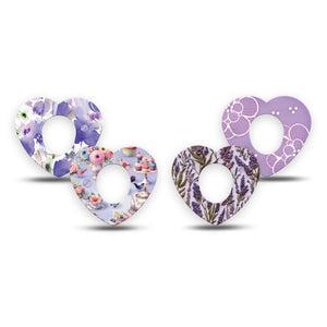 ExpressionMed Garden Party Dexcom G7 and Dexcom Stelo Glucose Biosensor System Heart, 4-Pack Tape Whimsical purple prints Fixing Ring Tape for Continuous Glucose Monitor