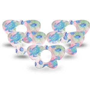 ExpressionMed Turtley One-derful Dexcom G7 and Dexcom Stelo Glucose Biosensor System Butterfly, 5-Pack Pastel pink blue turtles Adhesive Tape for Continuous Glucose Monitor