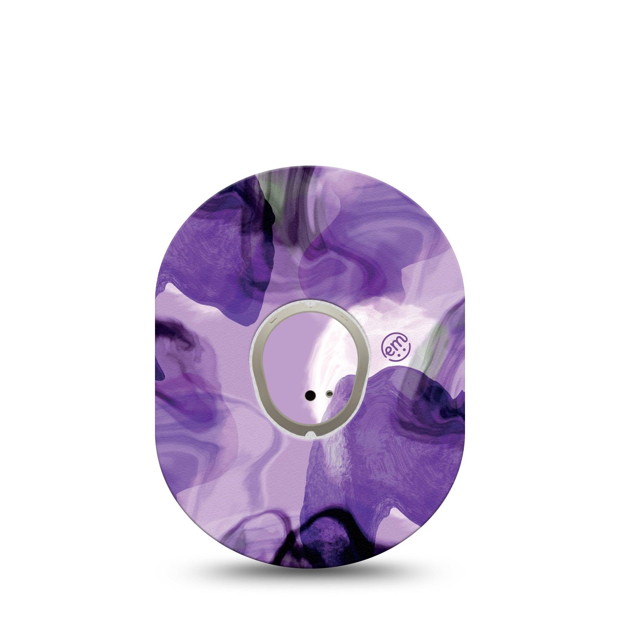 ExpressionMed July Flowers Dexcom G7 Sticker and Tape, Dexcom Stelo Glucose Biosensor System, purple swirly cloud Vinyl Sticker and Tape Pairing Continuous Glucose Monitor Design