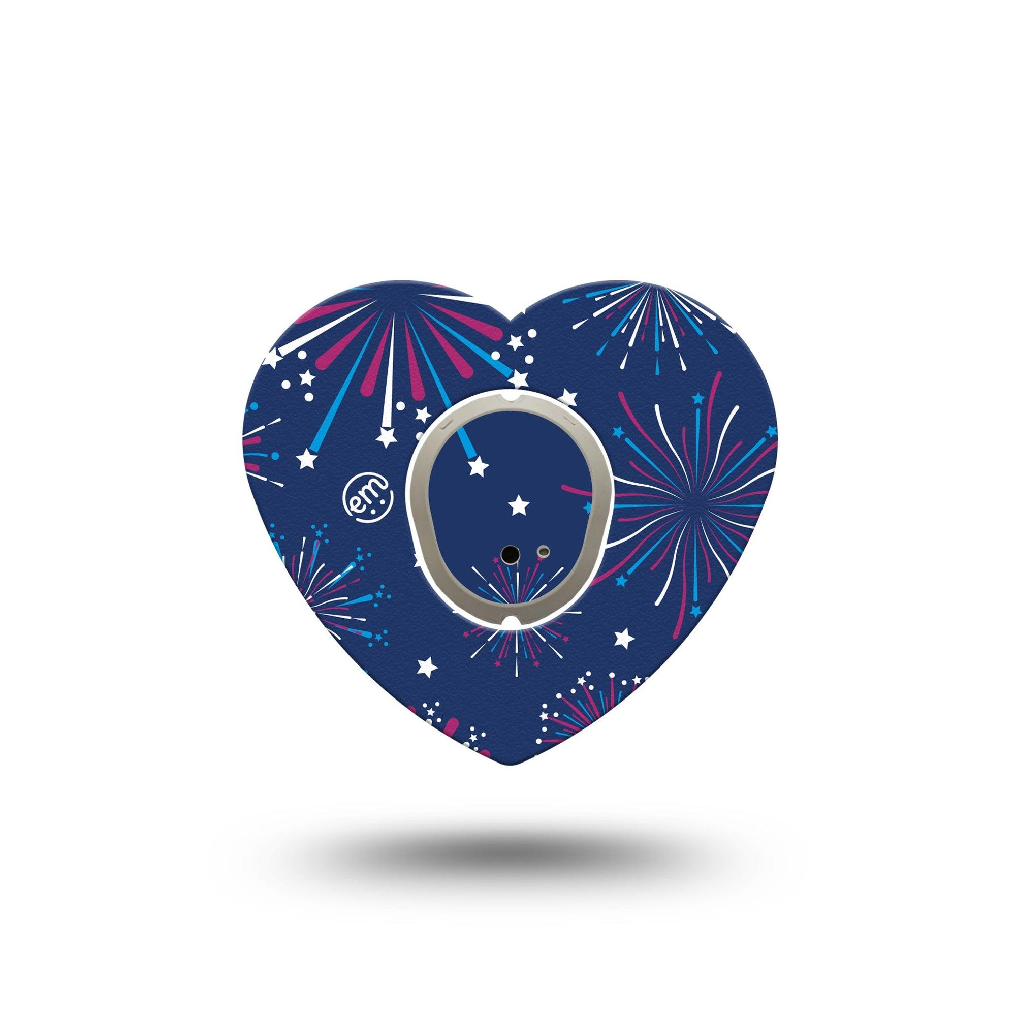 ExpressionMed Night Sky Celebration Dexcom G7 Heart Shape Tape, Dexcom Stelo Glucose Biosensor System, Single Tape and Single Sticker Radiant Fireworks Overlay Patch CGM Design