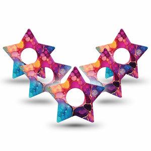 ExpressionMed Rainbow Ink Freestyle Libre 3 and Libre 3 Plus Star, 5-Pack Color wash design Decorative Patch for Continuous Glucose Monitor
