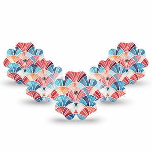 ExpressionMed Watercolor Fan Freestyle Libre 3 and Libre 3 Plus Flower, 5-Pack Tape and 5-Pack Sticker Fun arched fan print Waterproof Plaster for Continuous Glucose Monitor