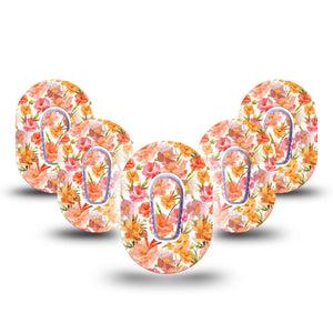 ExpressionMed Peach Dusk Dexcom G6 Mini Tape, 5-Pack Tape and 5-Pack Sticker Summer Gossamer Garden, Adhesive Tape CGM Design