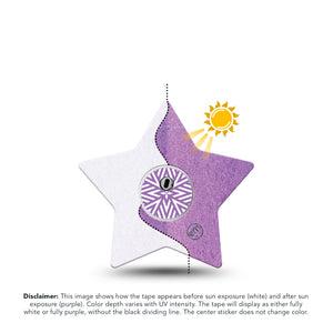 ExpressionMed Solar Violet Freestyle Libre 3 and Libre 3 Plus Star Shape Tape, Single Tape and Single Sticker Solar-Reactive Purple, Patch CGM Design